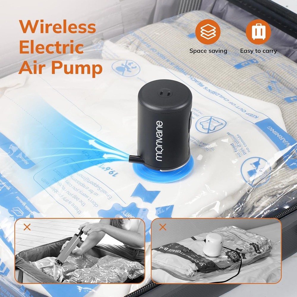 Vacuum Luggage Storage Bags with 12Pack+Wireless Pump, Pump