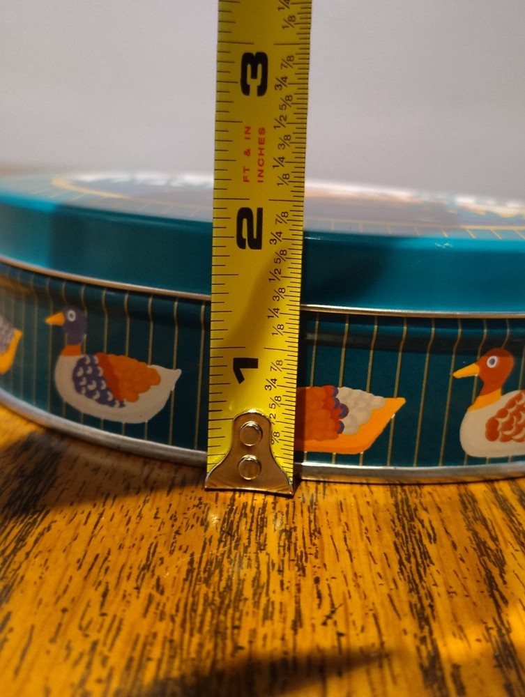 Empty Ducks Springwater Tin Canister Container Pond Scene Round