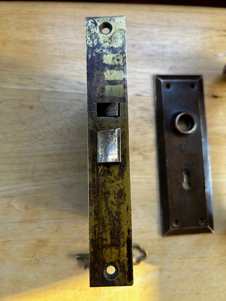 Brass Faced Russwin Mortice Door Lock, Knobs & Backplates, Free S/H