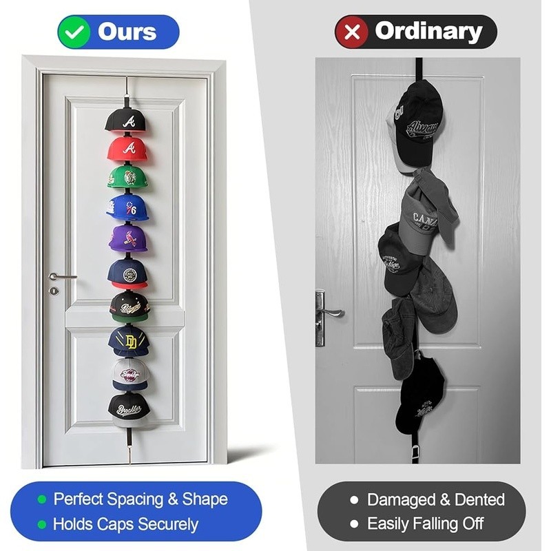 Hat Organizer Door Adjustable Hooks Baseball Cap Rack No Tools Installation New