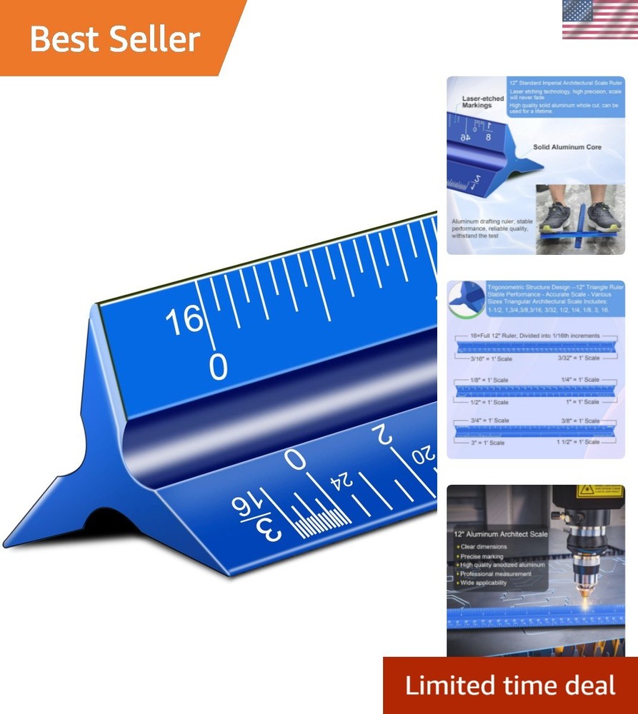 Versatile 12'' Architectural Scale Ruler - Perfect for Engineers and Draftsmen