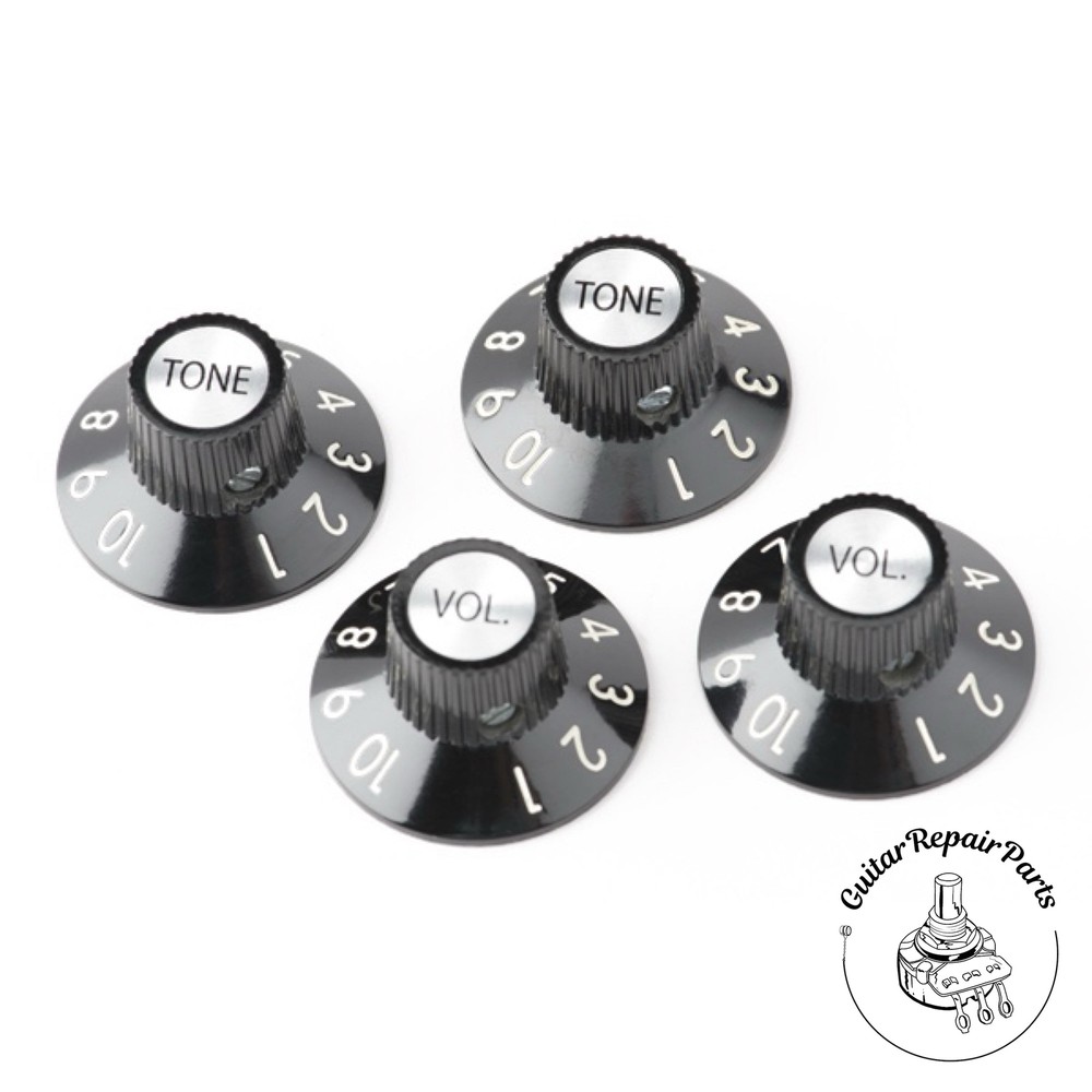 Fender 0054521049 '72 Custom Skirted "Witch Hat" Knobs (4 pcs) - Black/Silver