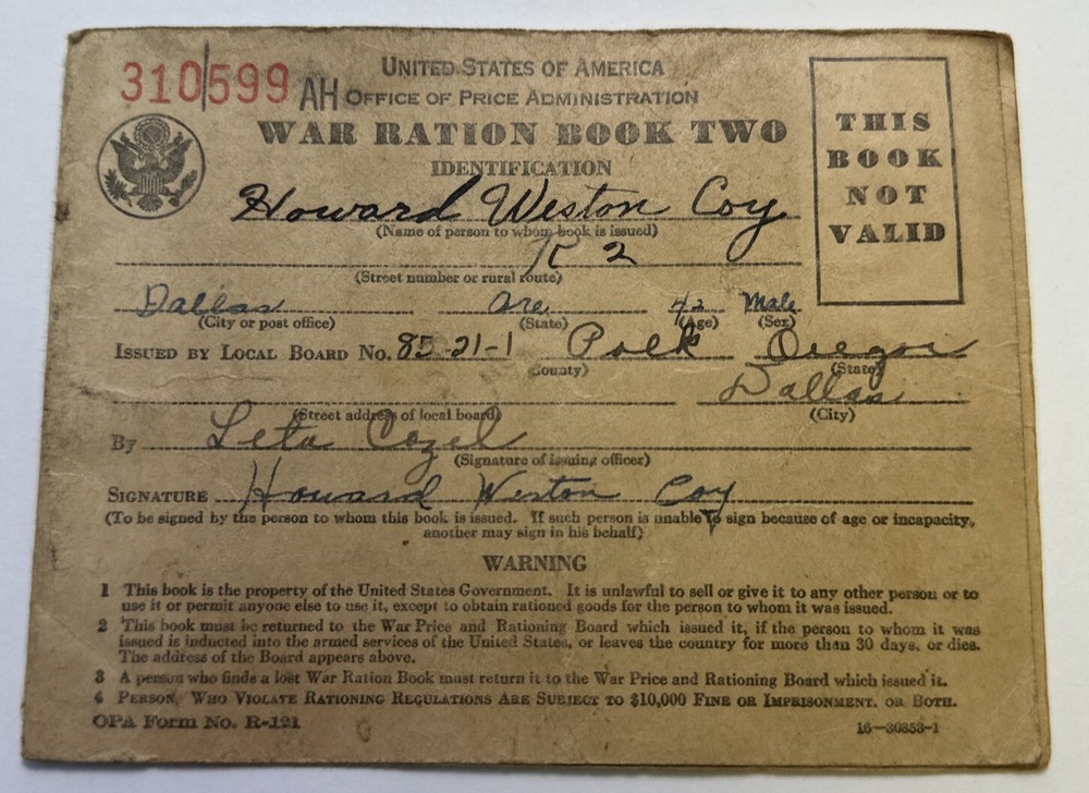 War Ration Book Two - And Application for War Ration Book Three - Dallas Oregon