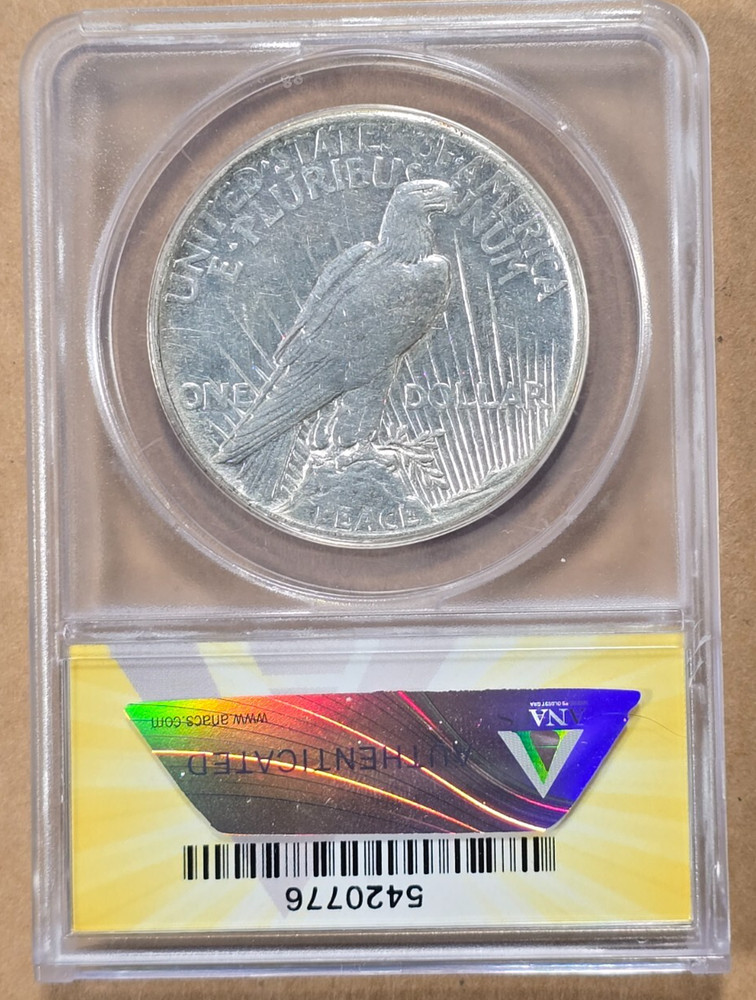 1921 PEACE SILVER DOLLAR ANACS EF45 (G876)