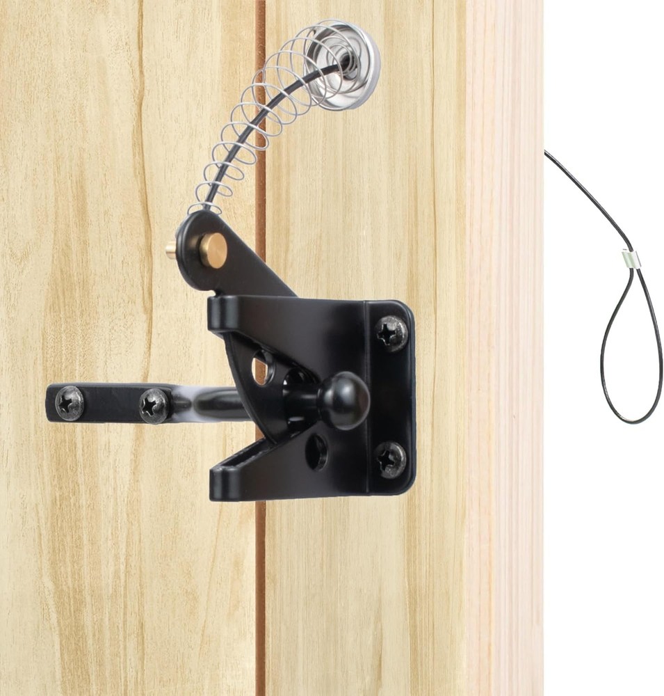 Self-Locking Gate Latch with Stainless Steel Spring Cable Pull for Wood Gate