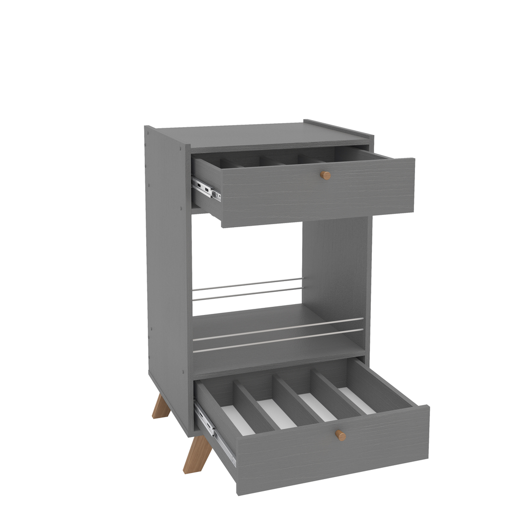 Mini Bar, Liquor Cabinet with Stemware Rack, 1 Shelf, 2 Drawer, Gray