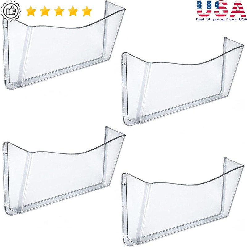 Clear Wall File Holders 4 Pack Durable Plastic Organizers Easy Install Hardware