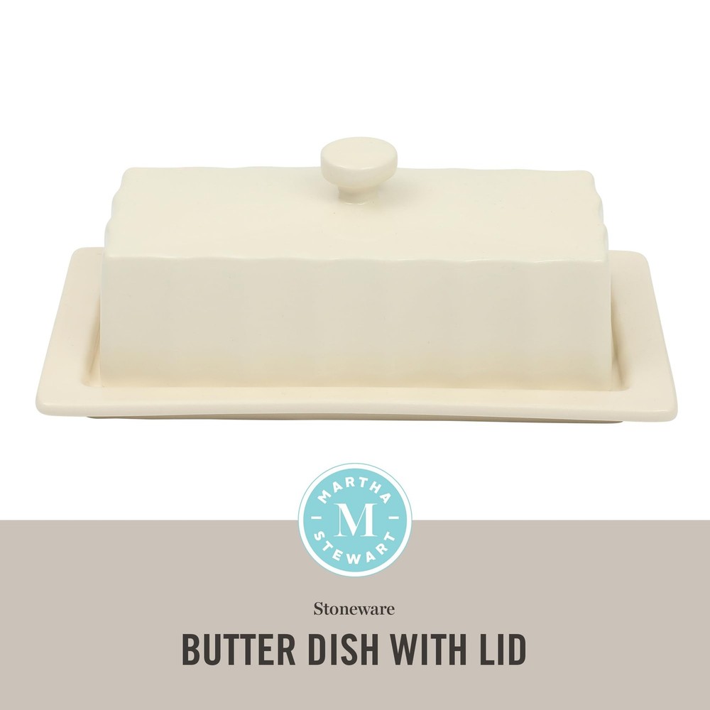 Broadbrook Stoneware Butter Dish with Lid, Rectangular Covered Butter Keeper,...