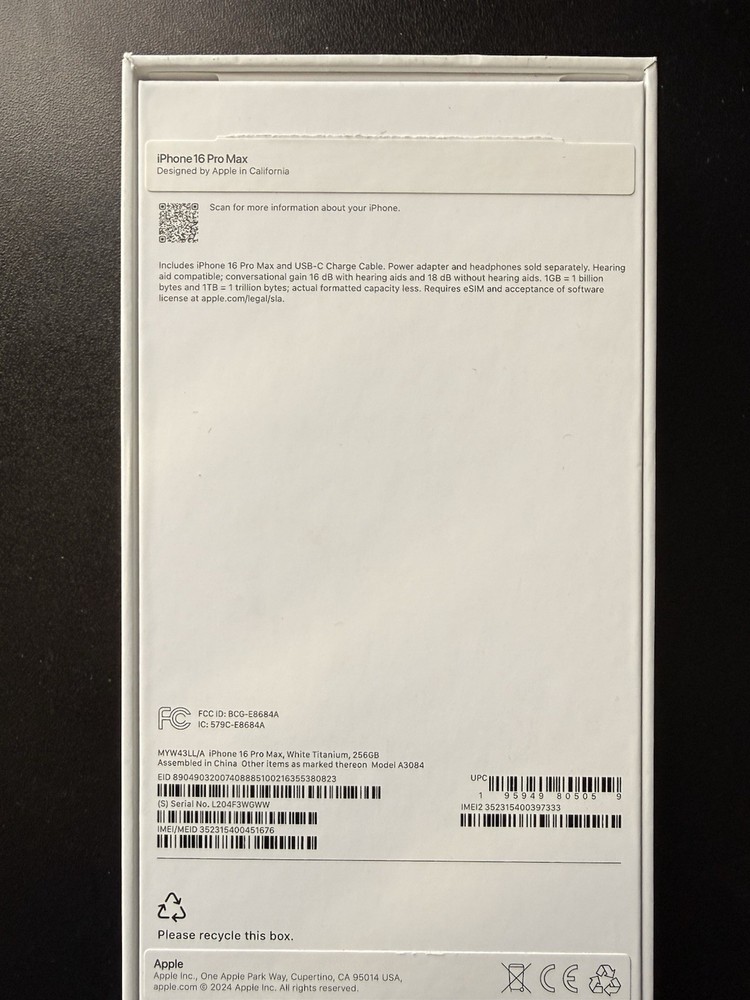 iPhone 16 Pro Max Empty Box Only New Apple Packaging Display