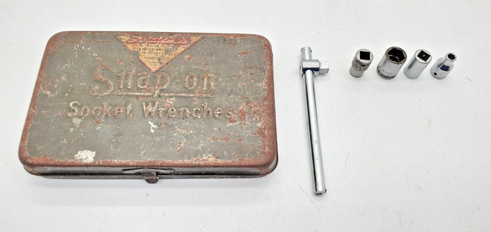 Vintage Snap-On Tools Midget Socket Incomplete Wrench set Original Metal Case