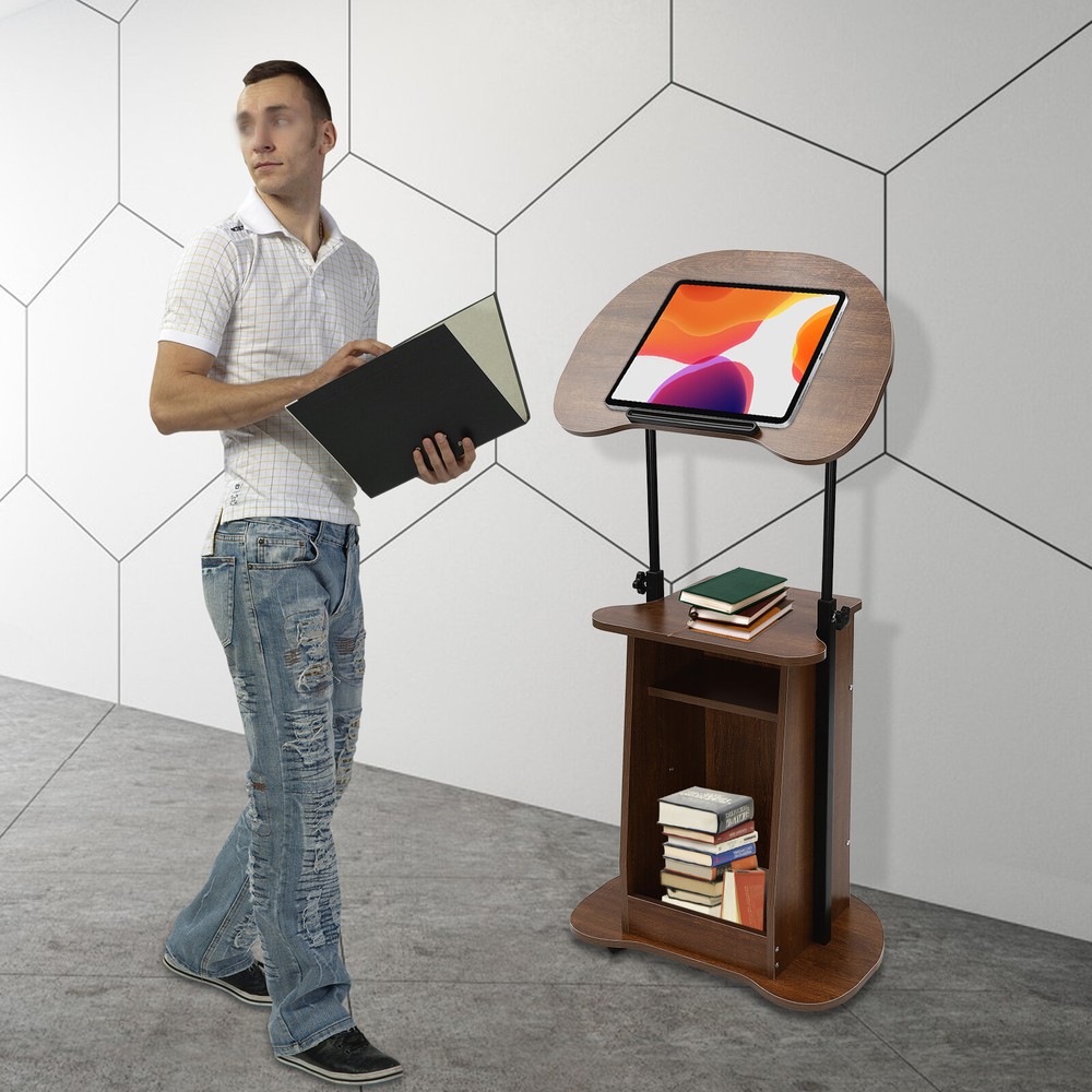 Height Adjustable Mobile Presentation Stand with Storage and Wheels