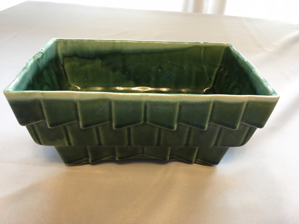 Cookson Pottery Green Geometric Rectangular Pottery Planter #2808