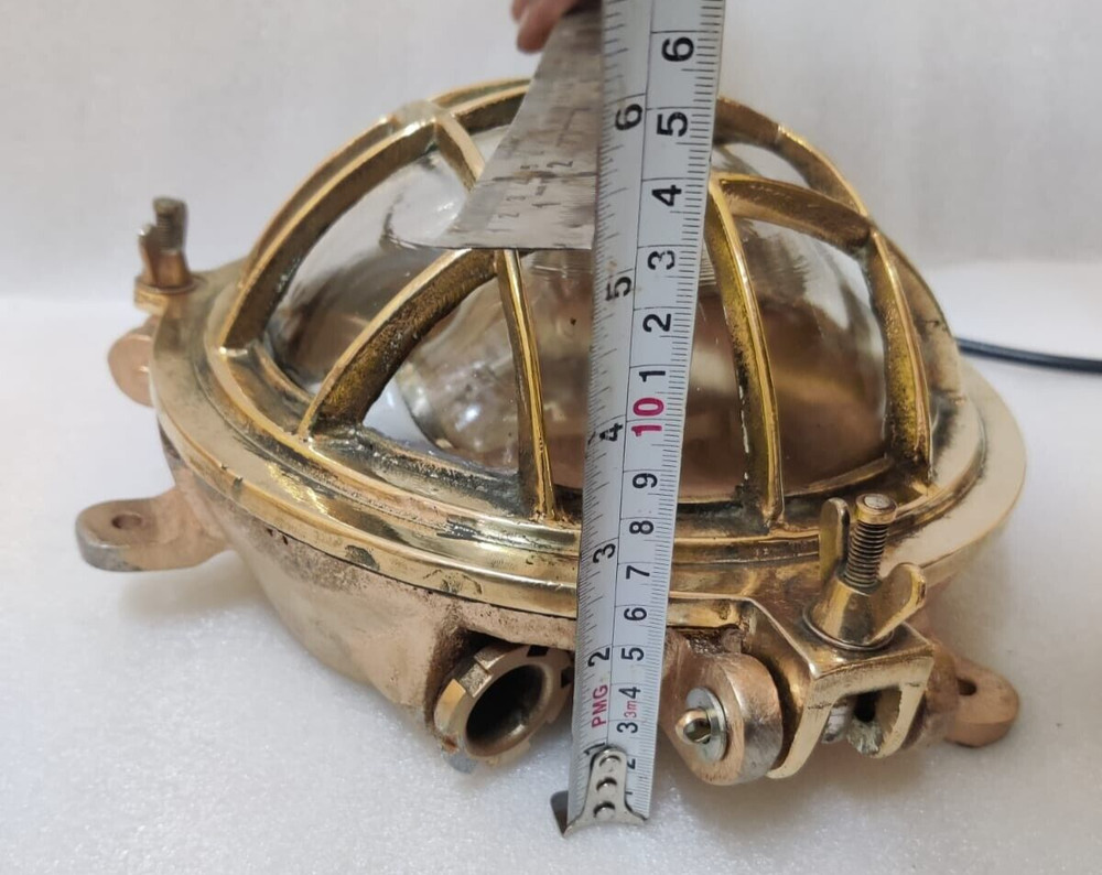 Vintage original Brass Cage&Iron Base Bulkhead passageway Light 2PC.