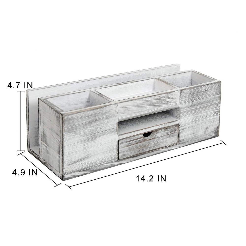 Liry Products Whitewashed Wooden Desktop Organizer Multiple Compartments Rack...