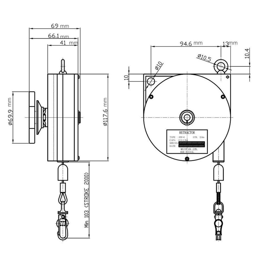 Tigon RW-0 Retractable Spring/Tool Balancer with Steel Cable, (Load Capacity:...