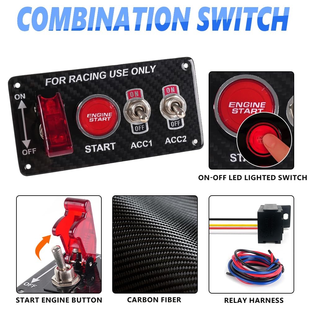 Racing Car Ignition Switch Panel DC 12V 4 in 1 Car Engine Start Push Button C...