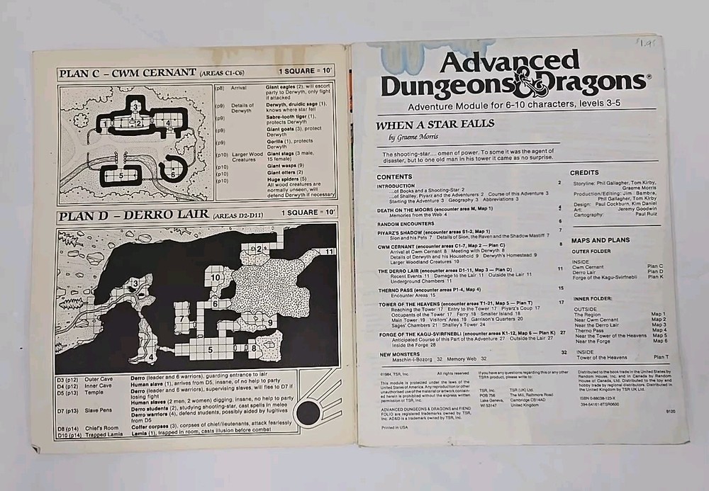 Advanced Dungeons & Dragons Module UK4 When A Star Falls Map #9120 TSR 1984 book