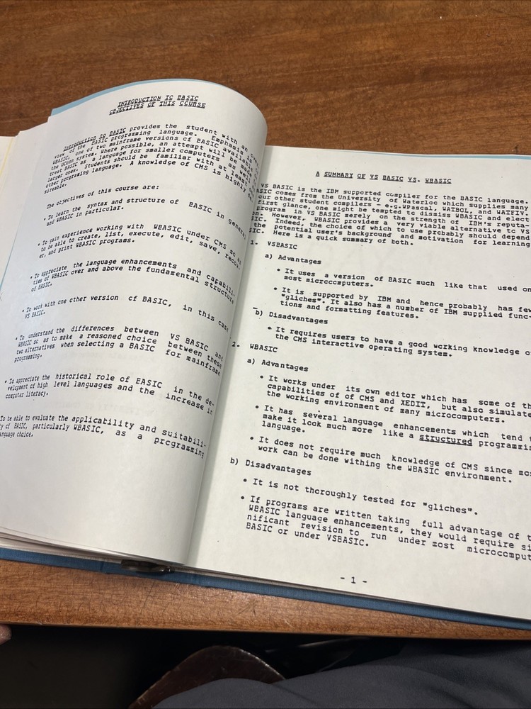 Vintage 1983 IBM BASIC CMS UCONN Course Training Binder VM MVS XEDIT Manual