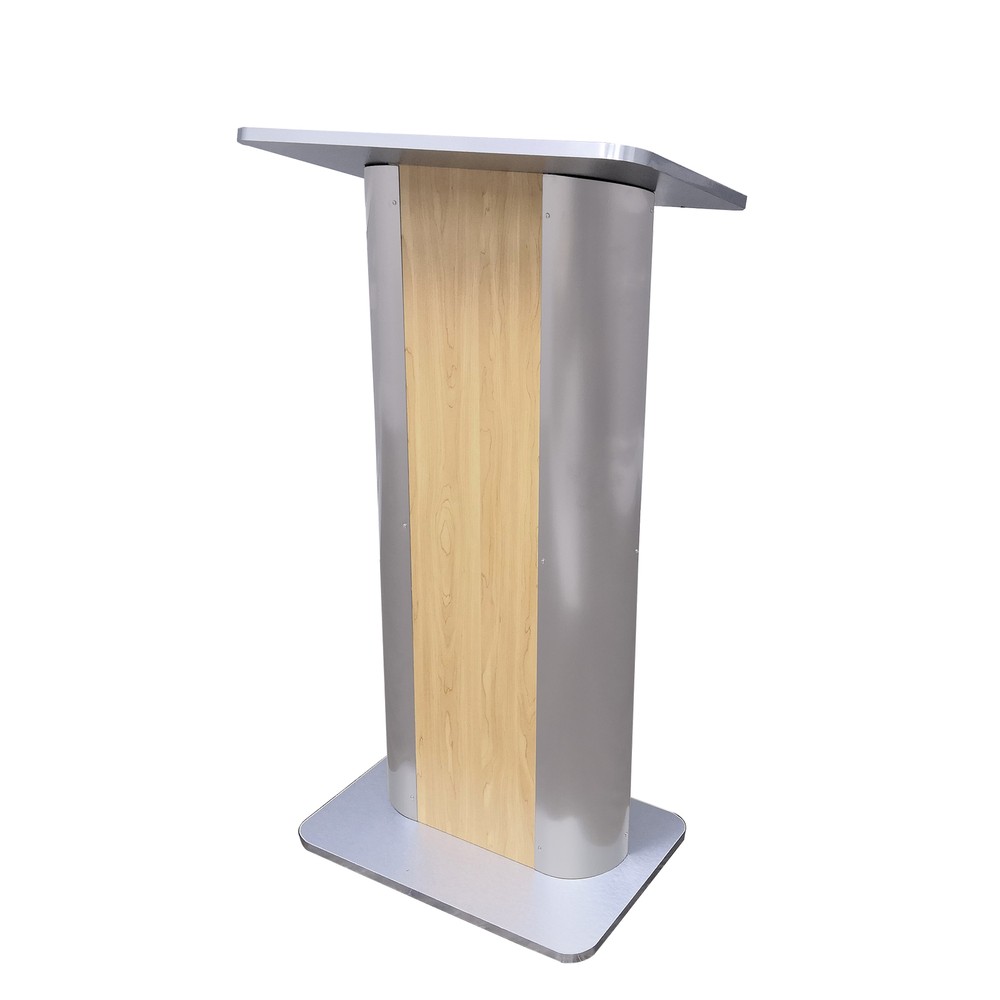 Returned Item Maple Podium Pulpit with Curved Brushed Stainless Steel Sides