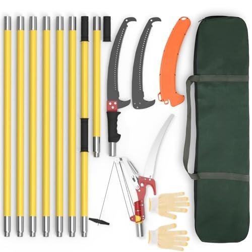 Extendable Pole Saw for Tree Trimming 7.3-27 ft, Sharp Steel Blade, Long Handle
