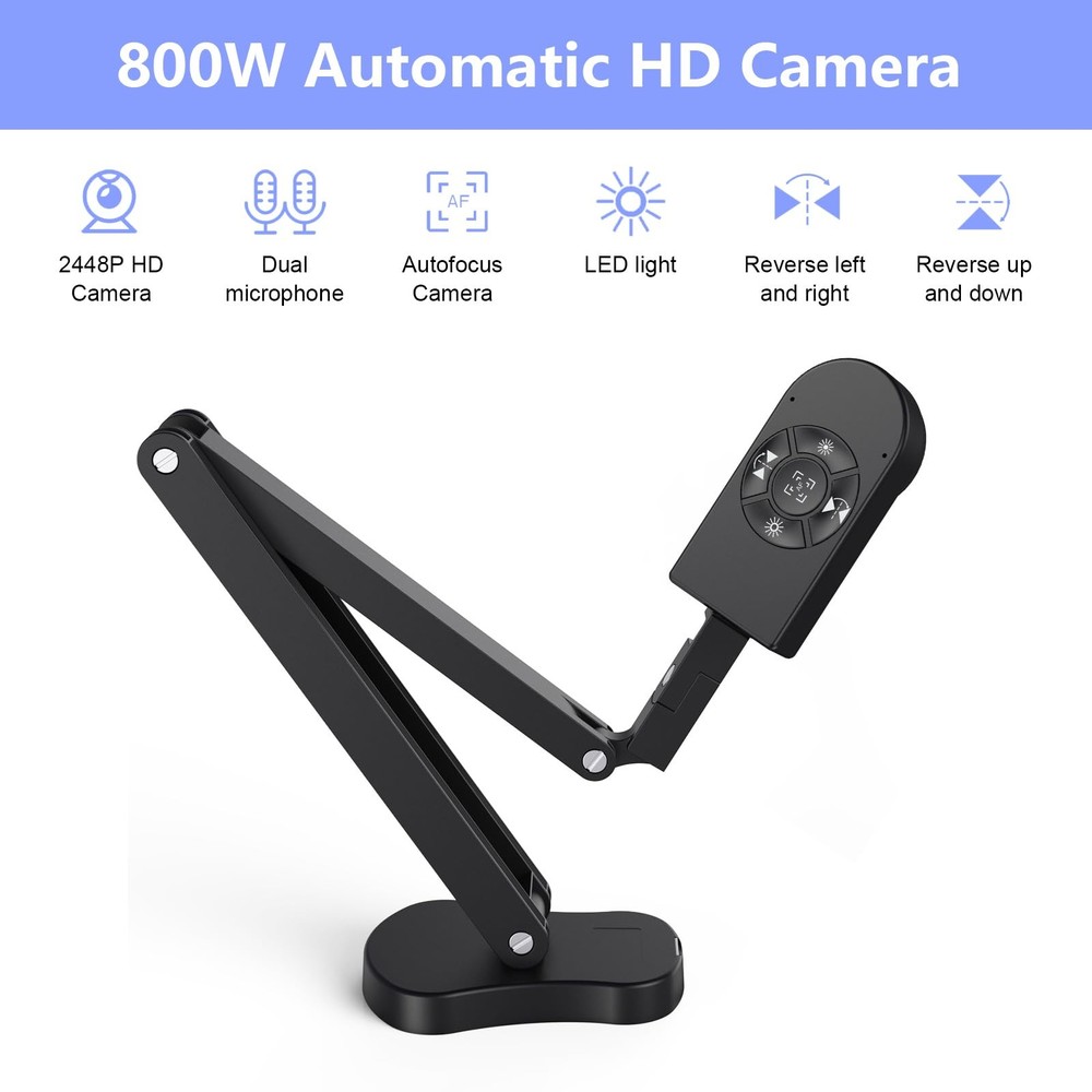 THUSTAR 8MP 4K Document Camera & Webcam Dual Mic USB Visualiser A3 for PC