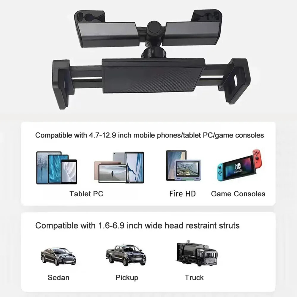Car Back Seat Headrest Phone Holder Stretchable Tablet Stand Adjustment Bracket