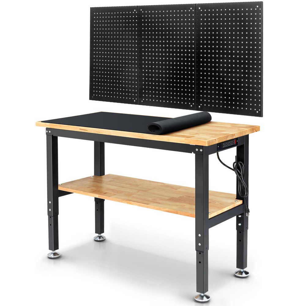 Adjustable 48'' Workbench Workstation 2000LBS Worktable w/ Power Outlet/Pegboard