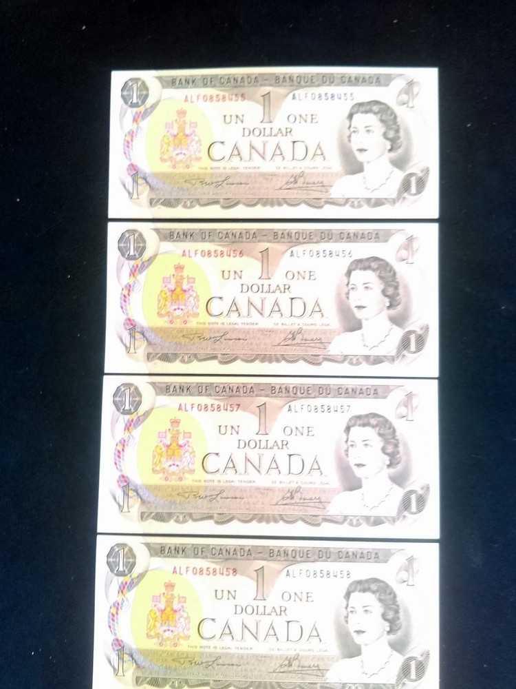 Set of Four Sequential New UNC.1973 Canadian Banknotes