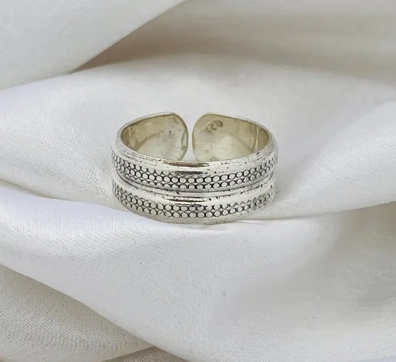 Solid 925 Sterling Silver Wide Textured Band Adjustable Thumb Boho Handmade Ring