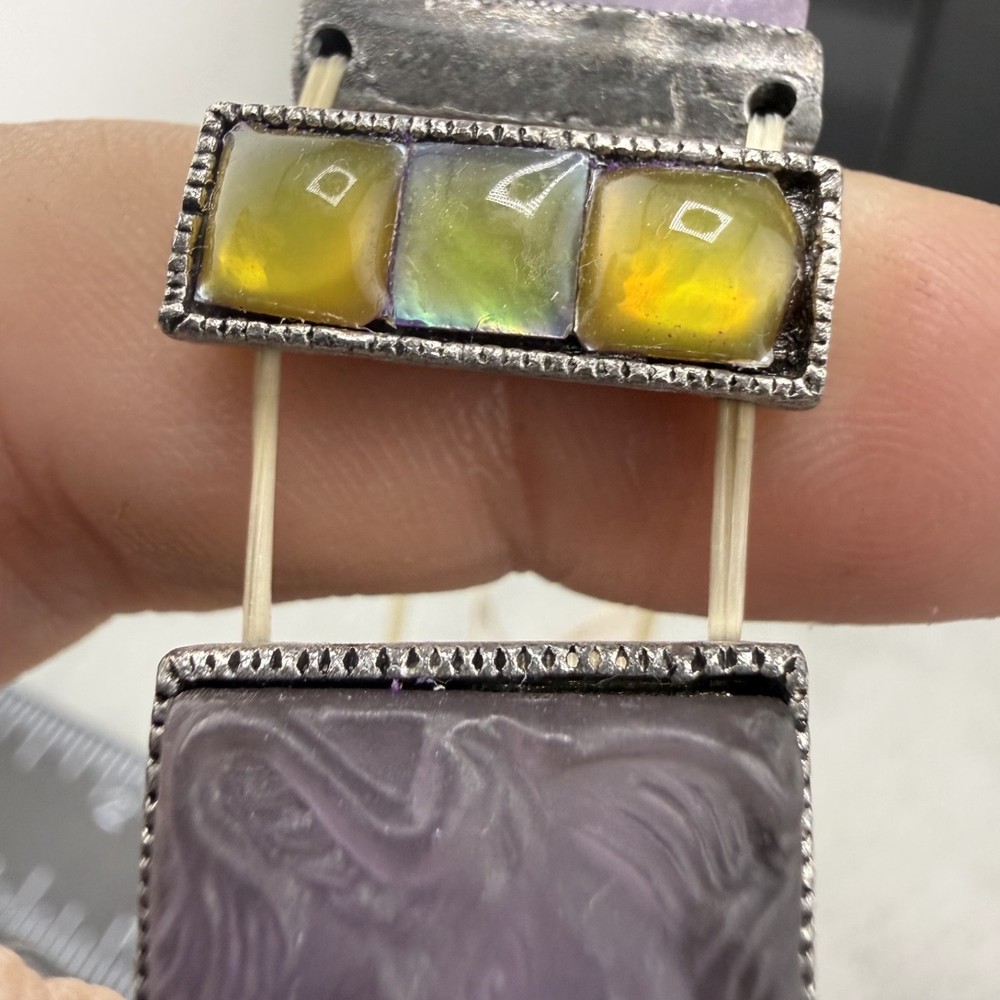 Modern Haskell Bracelet Silver Tone Purple Yellow Stretch 7”