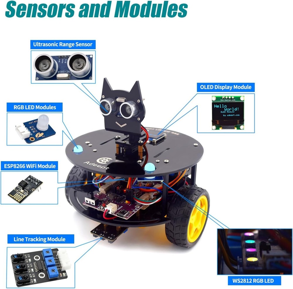 Smart Car Kit(Compatible with Arduino IDE), Line Tracking, Obstacle Avoidance