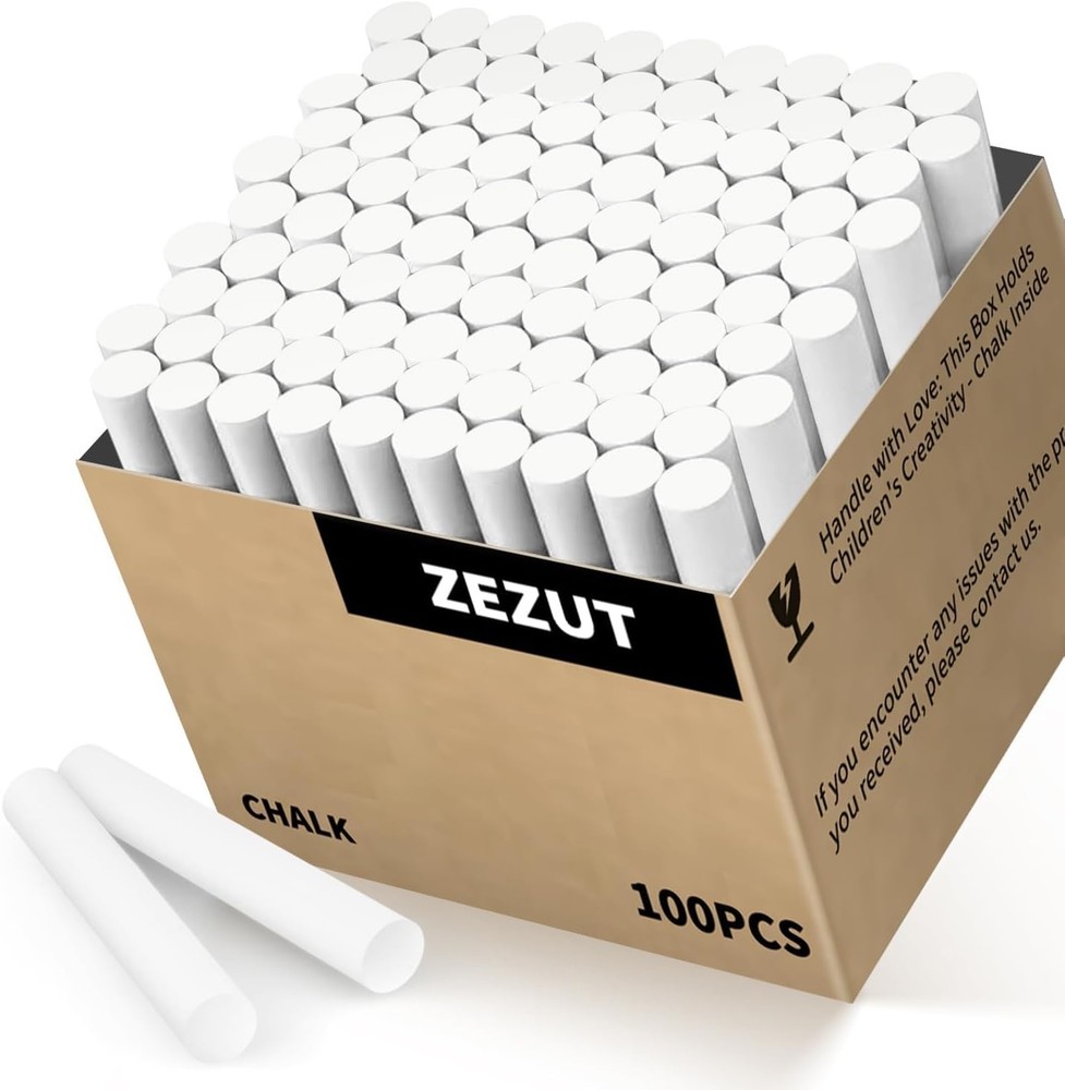 White Chalk 100PCS, Low Dust Chalks Stick Bulk 1 Count (Pack of 100),