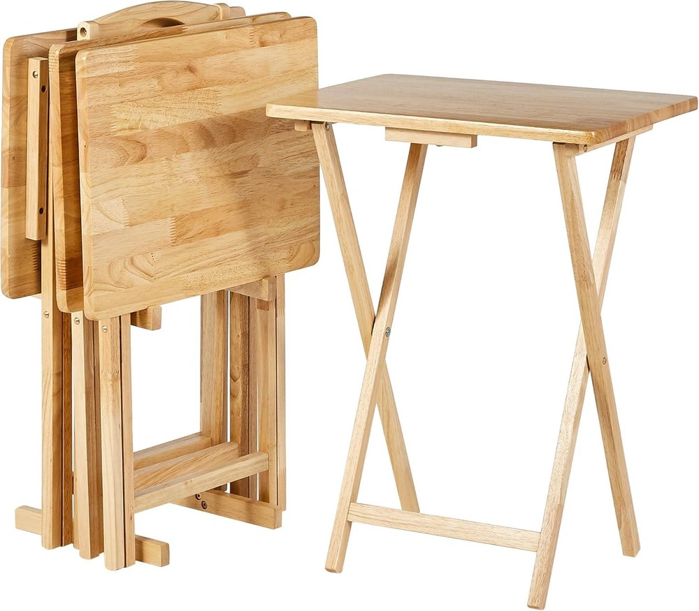 Basics Classic Foldable TV Dinner Tray Table with Storage Rack