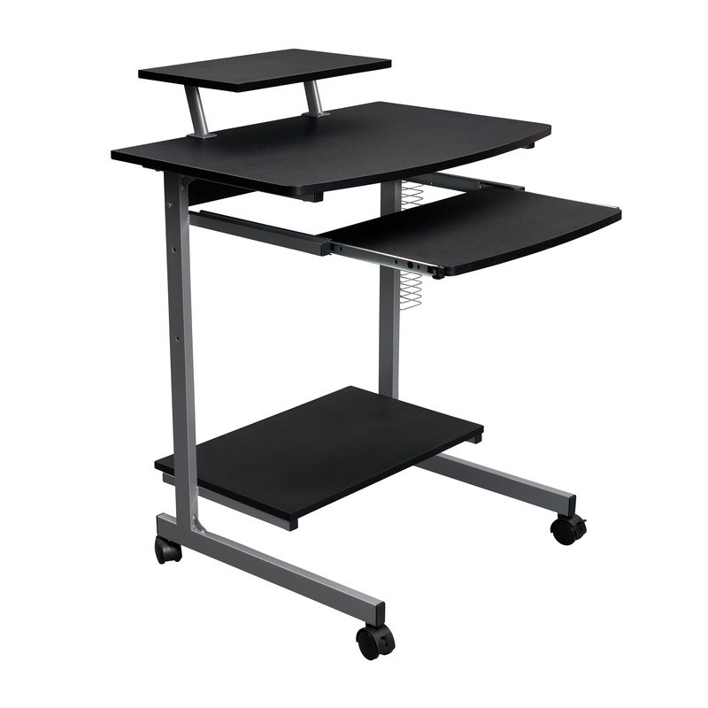 Mobile Workstation Compact Rolling Computer Cart Adjustable Shelf Keyboard Tray