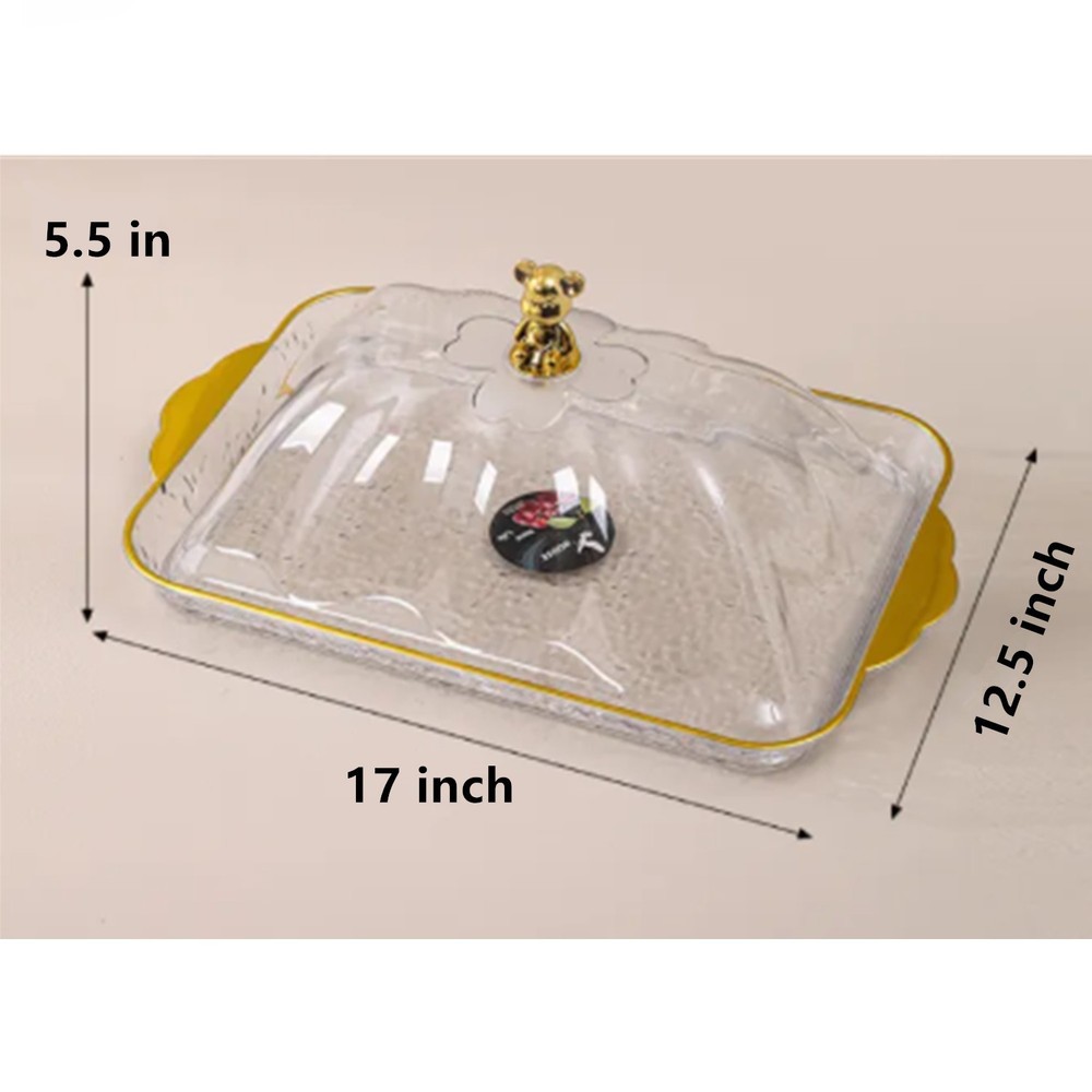 Large Rectangular Cake Plate Dome Lid Plastic Serving Tray Bread Display