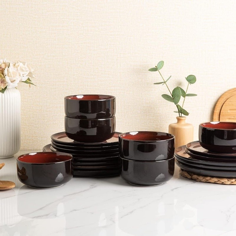 Ceramic Dinner Plates Set Scratch Resistant Oven Safe Unique Design 6 Pieces New
