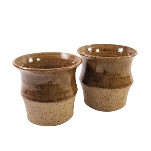 Two 2-Toned Handcrafted Studio Art Pottery Planters Half Glazed Signed By Artist