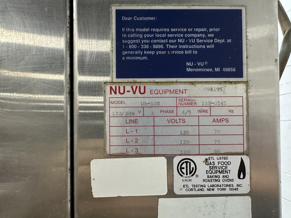 NU-VU Circulating Air Oven/Steamer