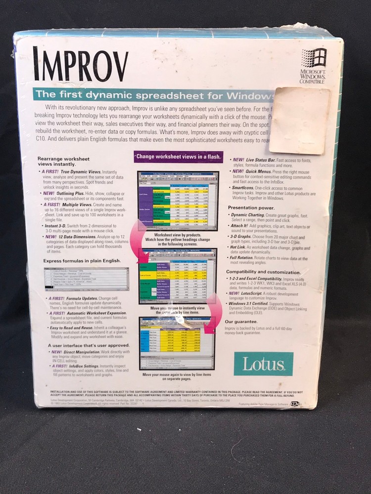 Lotus Improv Spreadsheet for Microsoft Windows 2.0 NEW in Sealed Box