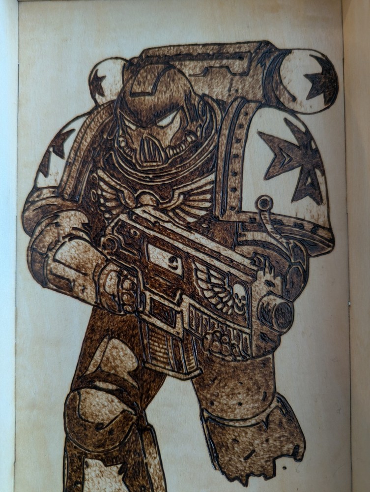 Custom Pyrography Art Warhammer Space Marine Dice Tray