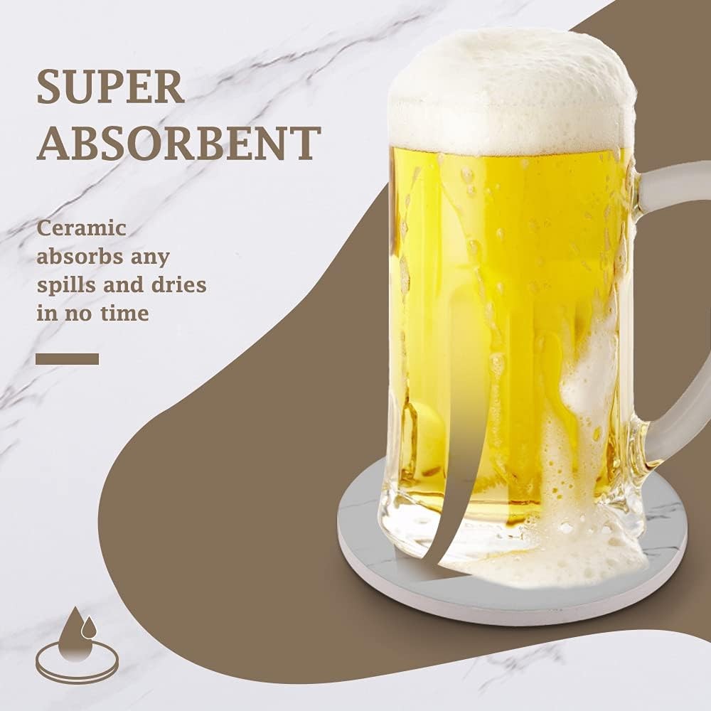 Coasters for Drinks, Absorbent Ceramic Stone Set with Metal Gray