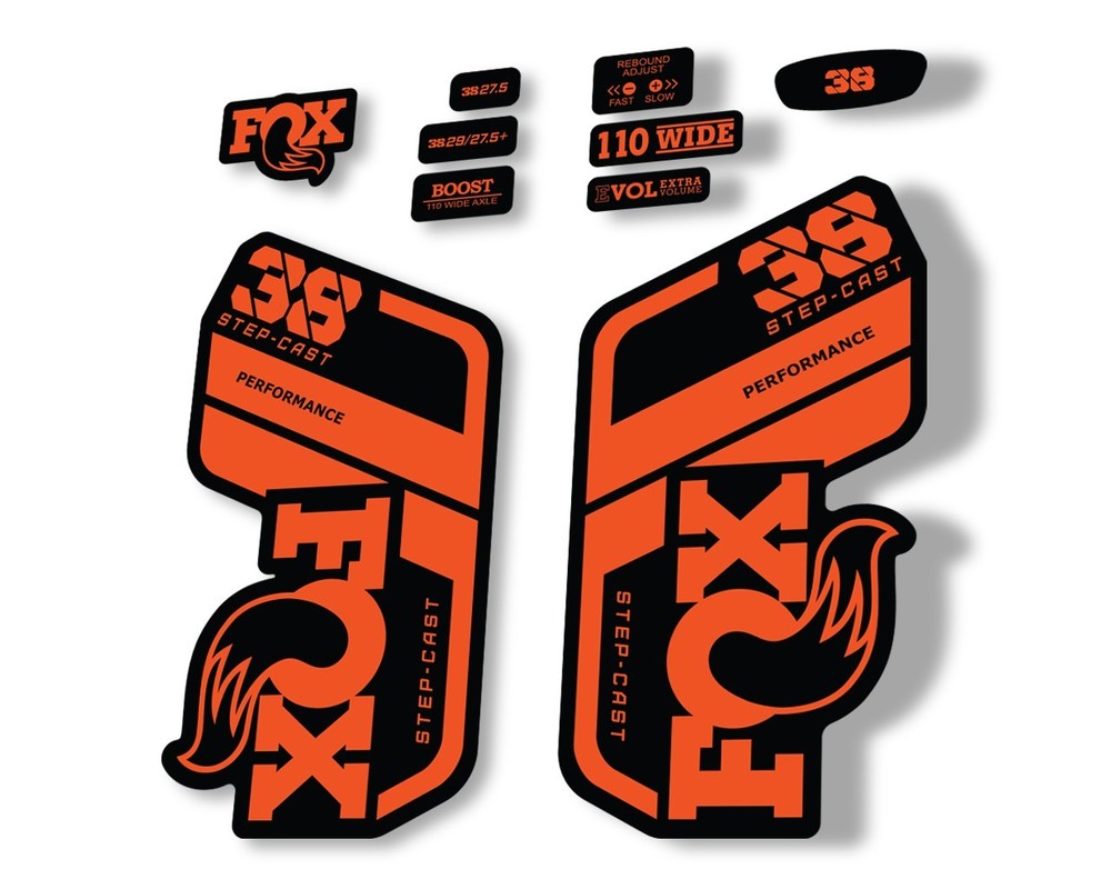FOX 38 Step Cast SC 2021 Performance Fork Decals Suspension Sticker Orange