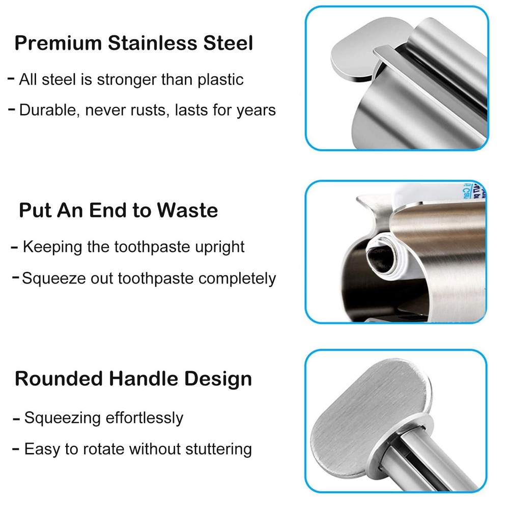 Toothpaste Squeezer - Metal Tube 3 Count (Pack of 1), Silver