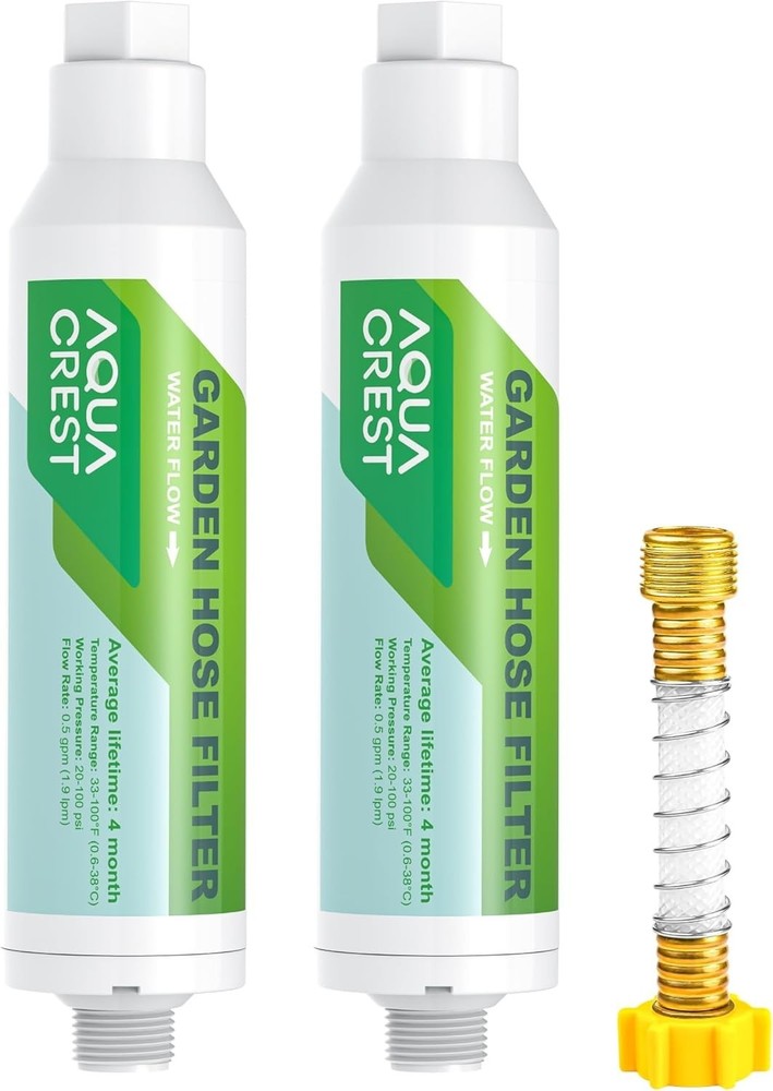 AQUA CREST Garden Hose Water Filter for Plants, Pack of 2, with Hose Protector