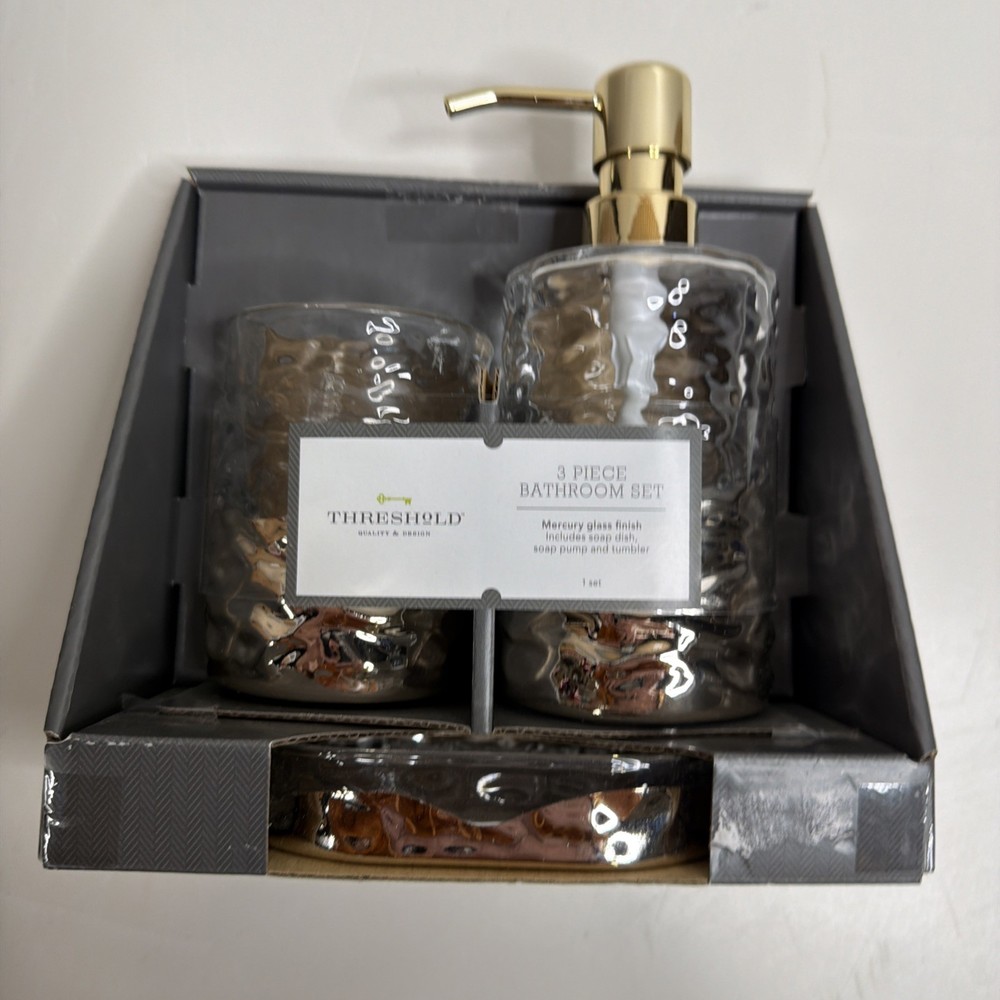 3pc Luxe Coordinate Bath Bundle Set - Threshold™: Elegant Glass Ensemble NIB