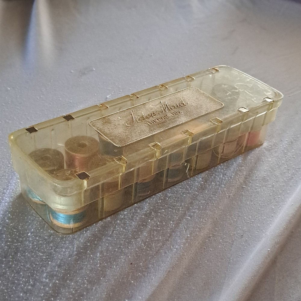 Vintage Sewing Thread, Wood Spolls & Storage Box