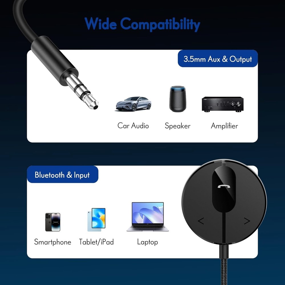 Car Bluetooth Receiver with Built-in Microphone & Noise Cancellation Technology