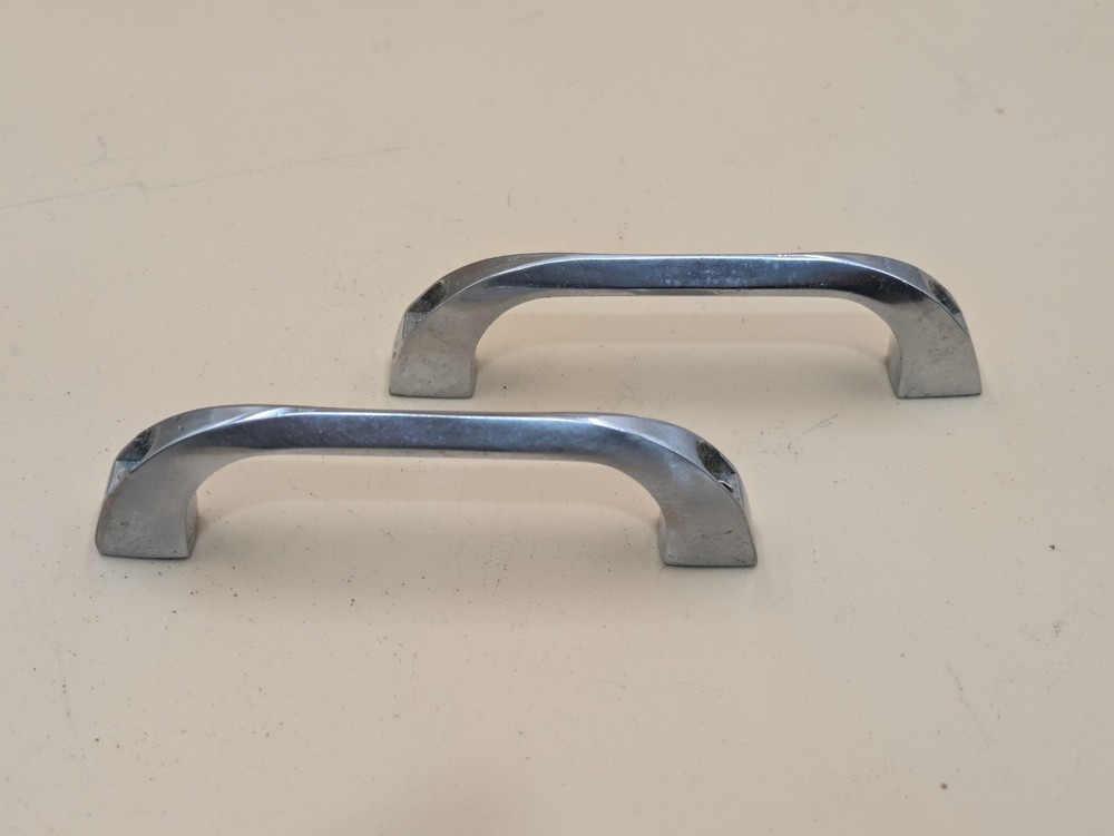 Pair Vintage Surrey Ware Mid Century Kitchen Cabinet Drawer Pull Handle Chrome