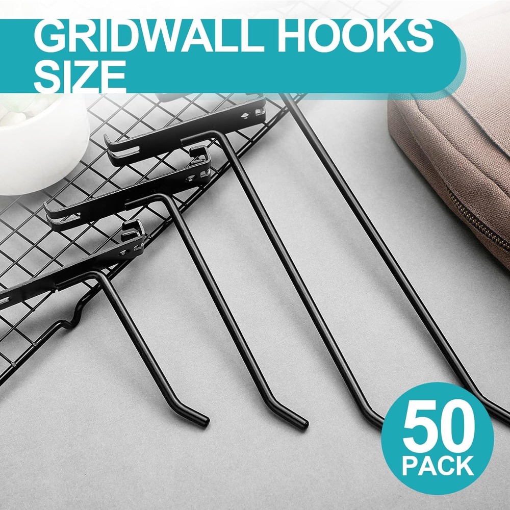 HJW Gridwall Hooks 4 Inch, 50Pcs Display Hooks for Grid Wall, Grid Wall Hooks