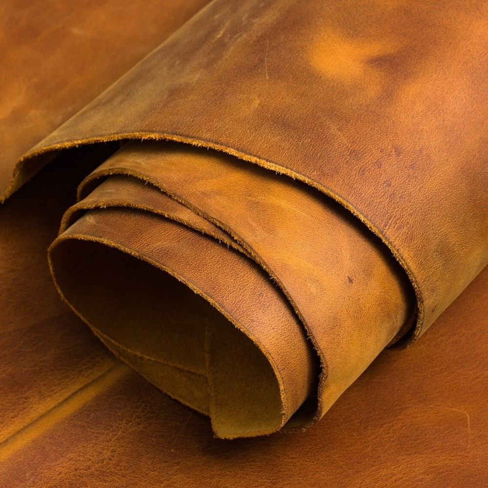 A Grade Crazy Horse Leather Panel - Bull Hide, Cinnamon Brown, 24'' x 24''